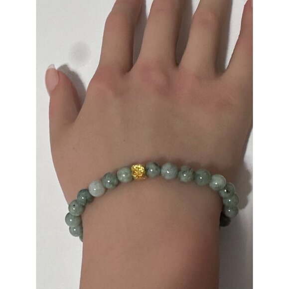 18K Gold Money Bag Lucky Charm Elastic Bracelet Gemstones Burmese Jade 6mm S 6" - Picture 5 of 5